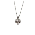 Halloween pompoen hanger ketting in zilver met een paarse parel erin verwerkt - Halloween Pompoen Masker Stijl