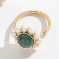 Handcrafted 14k gold-filled ring featuring green agate stone and fresh water pearls - Imperial Green Ring (JZ0112)