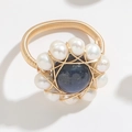 Handmade 14k gold-filled wire ring featuring a blue gemstone and white pearl floral design - Lapis Lazuli Ring (JZ0112)