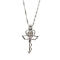 Halsketting met openslaande hart-vleugelsleutel hanger en witte parel op gedraaide ketting - Cupido Pijl Stijl