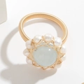 Handmade 14k gold filled ring with central translucent green stone and pearl halo - Aquamarine Ring (JZ0112)