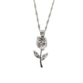 Zilveren rozenketting met witte parel binnenin op een subtiele golfketting - 3D Roos Bloem Stijl