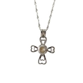Zilveren ketting met opengewerkte hart-kruis hanger en een gele edelsteen erop - Kruis Stijl
