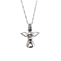 Zilveren engelenvleugel kooi ketting met hart- en pootdetails en een grijze parel - Engel Stijl