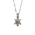 Zilveren schildpad kooi hanger ketting met witte parel en gedraaide touwketting - Holle Schildpadpatroon Stijl