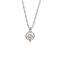 Elegante zilveren ketting met golfpatroon en kooihanger met een roze parel erin - Gestreepte Holle Bal Stijl