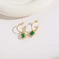 Elegant 14K gold plated hoop earrings with emerald green zircon pendants and white stones - Dangle / Emerald Earrings (ES0072)