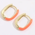 U-shaped oval earrings with 14K gold plating and bright orange enamel detail - Orange