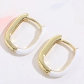 French style U-shaped gold plated hoop earrings with white enamel finish - White