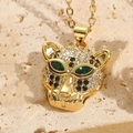 Goldene Geparden-Halskette mit 14K Goldbeschichtung und funkelnden Diamantakzenten - Realistischer Pantherkopf Stil (XL2243 #2)