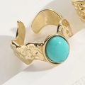 Minimalistischer verstellbarer Goldring mit ovalem Türkisstein und Hammerschlag-Optik - Wasserwellen-Stil (JZ0165-1)