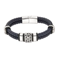 Détail du bracelet en cuir tressé bleu avec fermoir magnétique géométrique en acier inoxydable - Bleu foncé