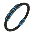 Blue and black braided leather bracelet for men with magnetic clasp and steel accents - Blue Black Clasp / 19cm