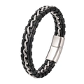 Men's braided leather bracelet featuring stainless steel chain and magnetic clasp - 20.5cm / Steel