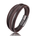 Men's multi-layer brown braided leather bracelet with black magnetic stainless steel clasp - Size 20.5 / Brown Black Buckle