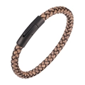 Men's braided leather bracelet with matte black magnetic clasp in brown finish - 19cm / Vintage Grey