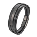 Men's multilayer black braided leather bracelet with magnetic stainless steel clasp - Black 19cm