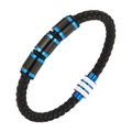 Blue and black woven leather bracelet with magnetic clasp for men's casual fashion - Blue White Clasp / 19cm