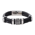 Bracciale da uomo in pelle intrecciata a doppio strato con chiusura magnetica in inox - Nero