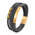 Men's multi-layer black braided leather bracelet with golden stainless steel magnetic clasp - Standard Type / Gold