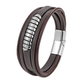 Mehrlagiges Lederarmband für Herren in Dunkelbraun mit Silberringen und Magnetverschluss - Klein / Kaffeebraun