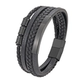 Multi-layer black braided leather bracelet for men with metal magnetic clasp closure - Standard Type / Black