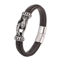 Braided dark brown leather bracelet with silver embossed metal and magnetic clasp - Custom Length / Coffee