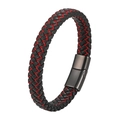 Men's woven microfiber leather bracelet in black and red with gunmetal magnetic clasp - 19cm / Red
