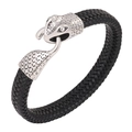 Bracciale da uomo in pelle nera intrecciata con chiusura a forma di testa di serpente - 20.5CM