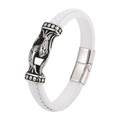 White braided leather bracelet with vintage silver stainless steel magnetic clasp - White