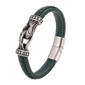 Deep green braided leather bracelet for men with stainless steel magnetic clasp - Dark Green