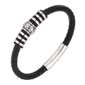 Pulsera de hombre en cuero trenzado negro con cuentas plateadas y cierre magnético - 19cm