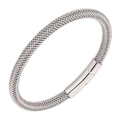 Detail of woven stainless steel bracelet with a polished cylindrical metal magnetic clasp - Free Engraving Service / White