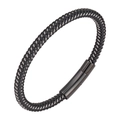 Men's stylish braided stainless steel cable bracelet with magnetic clasp in black and grey - Black Leather With Steel Wire / Free Engraving Service