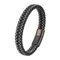 Handmade woven microfiber leather bracelet in black and white with a gun grey magnetic clasp - 19cm / White
