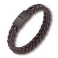 Detail showing high-quality dark brown braided leather and matte black magnetic clasp - Coffee Leather + Black Buckle