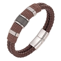 Men's double-layered brown braided leather bracelet with magnetic stainless steel clasp - 20.5cm / Steel