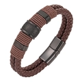 Men's double-layered dark brown braided leather bracelet with black magnetic clasp - 20.5cm / Black