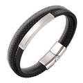 Bracciale multistrato da uomo in pelle e corda intrecciata con chiusura magnetica lucida - 19cm / Colore acciaio