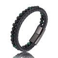 Herren Armband aus schwarzem Leder und grünem Tigerauge mit praktischem Magnetverschluss - 18.5cm / Grünes Tigerauge