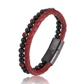 Detail of red leather cord and tiger eye bead bracelet with black magnetic steel clasp - 18.5cm / Red Red Tiger Eye