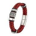 Men's double-layered red braided leather bracelet with silver magnetic metal clasp - 20.5cm / Bright Red