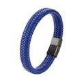 Minimalist navy braided leather bracelet with matte black magnetic stainless steel clasp - 20.5cm / Blue Leather With Black Clasp