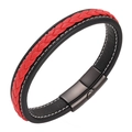Red braided leather bracelet with black base and gunmetal magnetic clasp for men - 20.5cm / Black and Light Red Mixed