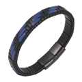 Men's multi-layer woven leather bracelet with black and blue cord and magnetic clasp - 20.5cm / Black and Blue Mixed