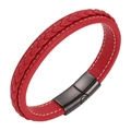Men's minimalist red braided leather bracelet with black matte steel buckle clasp - 20.5cm / Red