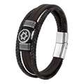 Multilayer Star of David leather bracelet with polished magnetic stainless steel clasp - 20.5cm / Coffee