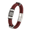 Double-layered red braided leather bracelet with vintage silver magnetic clasp for men - 20.5cm / Vintage Purplish Red