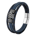 Star of David multilayer leather bracelet with magnetic stainless steel clasp for men - 20.5cm / Blue