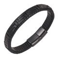 Men's multi-layer black braided leather bracelet with black magnetic metal clasp - 20.5cm / Black